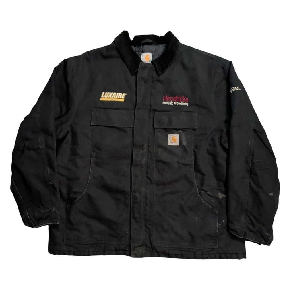 Carhartt C003 Jacket Mens Size XXL 2XL Black Corduroy Collar Insulated Zip Work